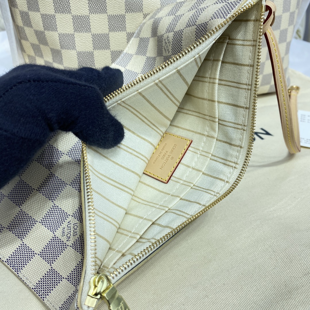 Louis Vuitton NEVERFULL MM Damier Azur Handbag N41361 Beige